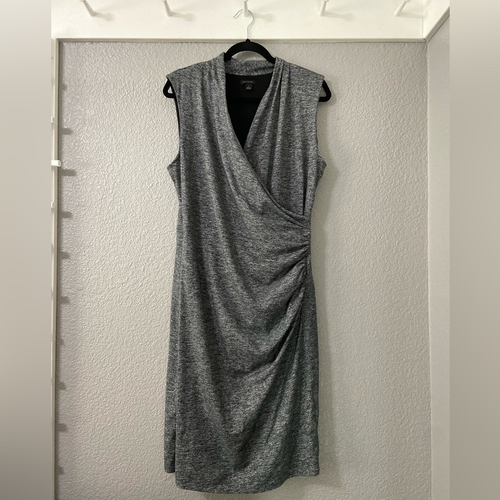 Ann Taylor heathered black and gray knit crossover dress